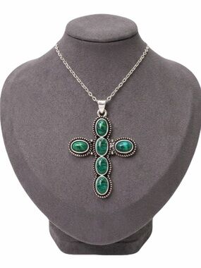 Vintage Sterling Silver Jewelry Malachite
Handmade Boho Celtic Cross Necklace